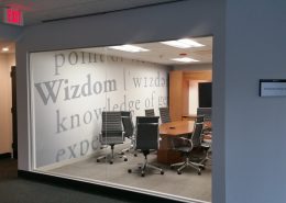 Custom wallpaper in conference room