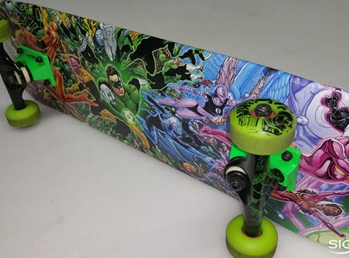 Vinyl graphics on a skateboard