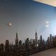 Cityscape wall mural with logo