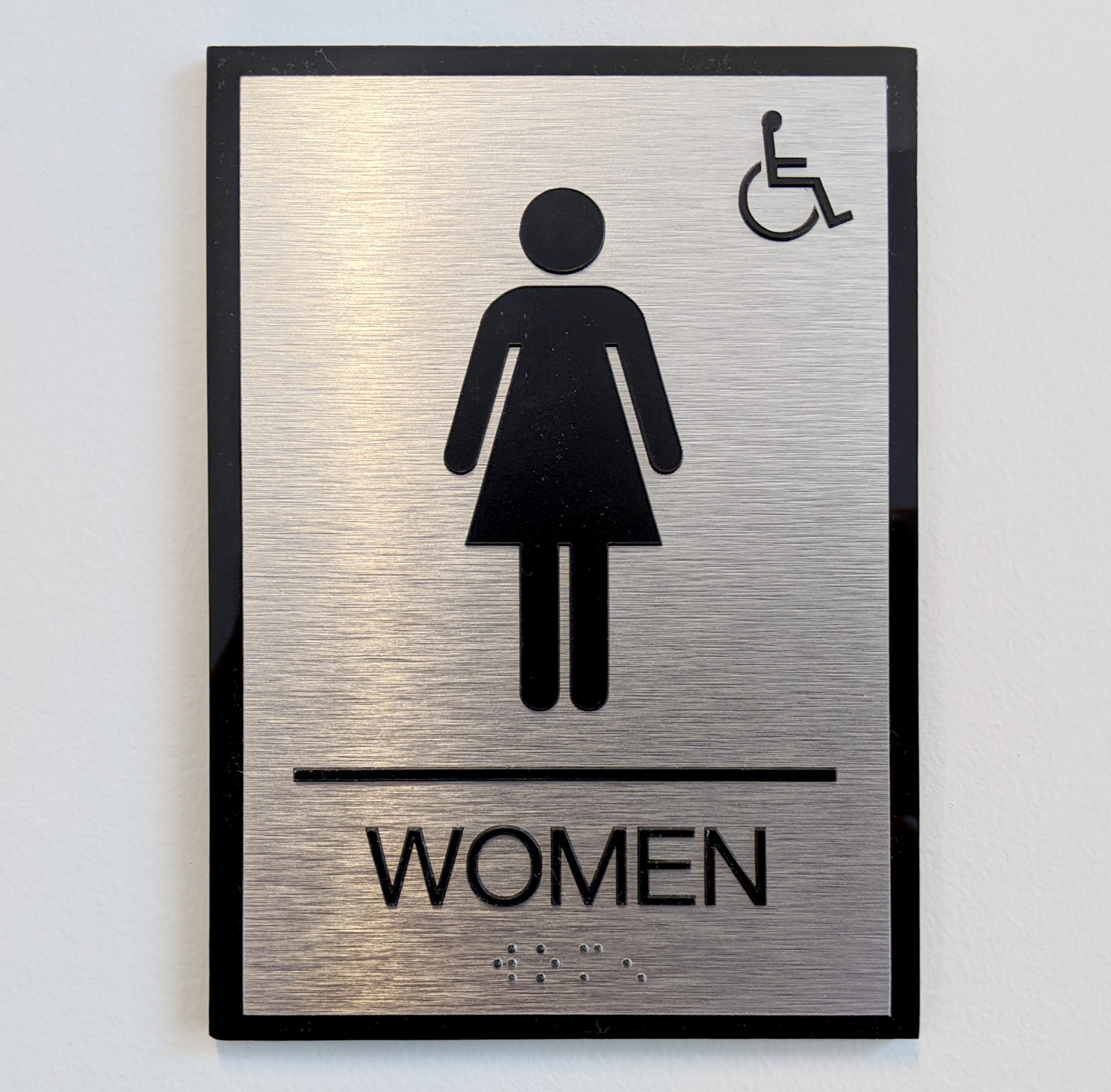ADA women's room bathroom signage brushed aluminum