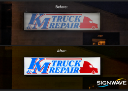 before and after of led retrofit sign